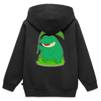 Grenouille avec une feuille comme parasol - Sweat Premium à capuche zippé enfant bio - noir - Dos - AI Model Kid Male (0cm)