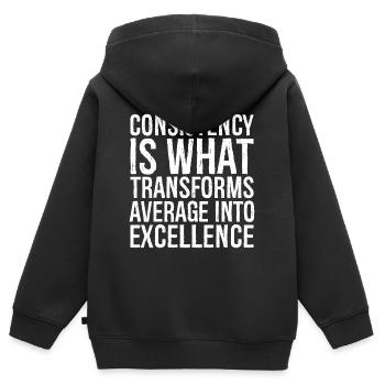 Konsistenz ist das, was durchschnittliche Exzellenz ausmacht - Kinder Premium Organic Zip Hoodie - Schwarz - Hinten - AI Model Kid Male (0cm)