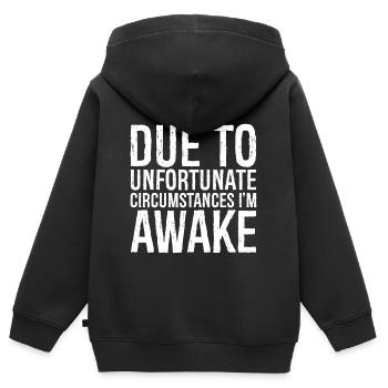 aufgrund unglücklicher Umstände bin ich wach - Kinder Premium Organic Zip Hoodie - Schwarz - Hinten - AI Model Kid Male (0cm)