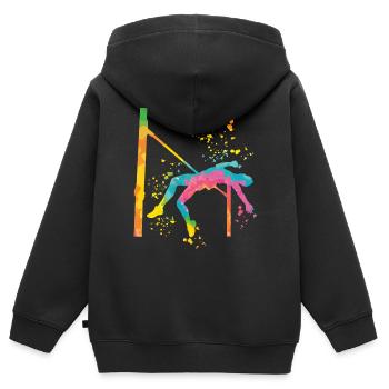 Hochspringer Wasserfarben Hochsprung - Kinder Premium Organic Zip Hoodie - Schwarz - Hinten - AI Model Kid Male (0cm)