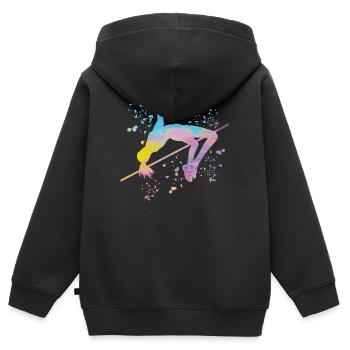 Hochspringer Wasserfarben Hochsprung - Kinder Premium Organic Zip Hoodie - Schwarz - Hinten - AI Model Kid Male (0cm)