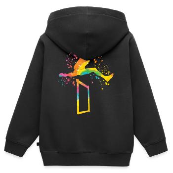 Hürdenlauf Hindernislauf Kinder Hürdenlauf - Kinder Premium Organic Zip Hoodie - Schwarz - Hinten - AI Model Kid Male (0cm)