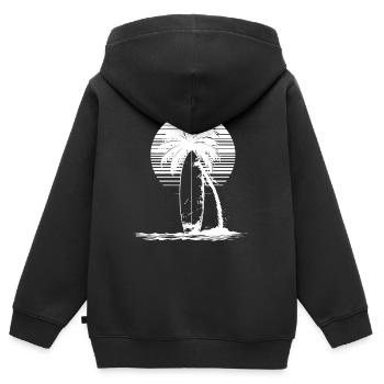 Dessin de planche de surf - Sweat Premium à capuche zippé enfant bio - noir - Dos - AI Model Kid Male (0cm)