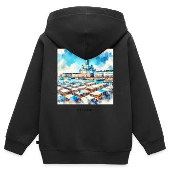 Kauppatori Markt Helsinki Skandinavien Finnland So - Kinder Premium Organic Zip Hoodie - Schwarz - Hinten - AI Model Kid Male (0cm)