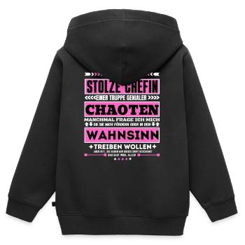 stolze Chefin einer truppe genialer Chaoten - Kinder Premium Organic Zip Hoodie - Schwarz - Hinten - AI Model Kid Male (0cm)