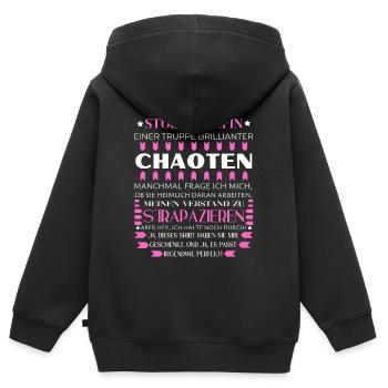 BIN EINE STOLZE CHEFIN BRILLIANTER CHAOTEN TEAM - Kinder Premium Organic Zip Hoodie - Schwarz - Hinten - AI Model Kid Male (0cm)