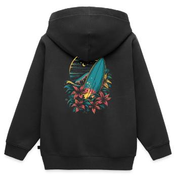 Surfbrett Cartoon - Kinder Premium Organic Zip Hoodie - Schwarz - Hinten - AI Model Kid Male (0cm)