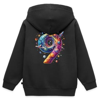 Espace 9e anniversaire - Sweat Premium à capuche zippé enfant bio - noir - Dos - AI Model Kid Male (0cm)