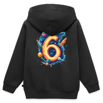 Espace 6e anniversaire - Sweat Premium à capuche zippé enfant bio - noir - Dos - AI Model Kid Male (0cm)