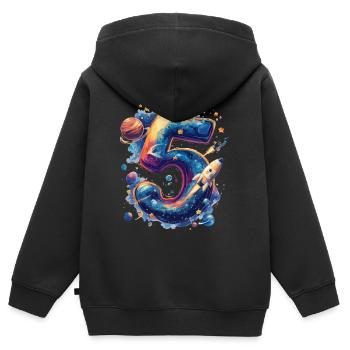 Espace 5e anniversaire - Sweat Premium à capuche zippé enfant bio - noir - Dos - AI Model Kid Male (0cm)