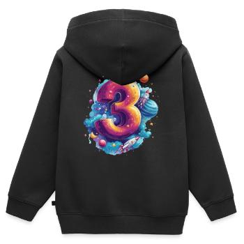 Espace 3ème anniversaire - Sweat Premium à capuche zippé enfant bio - noir - Dos - AI Model Kid Male (0cm)