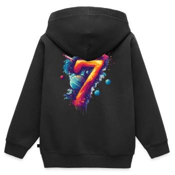 Espace 7e anniversaire - Sweat Premium à capuche zippé enfant bio - noir - Dos - AI Model Kid Male (0cm)