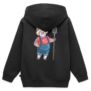 Schwein Landwirt Mistgabel Bauernhof - Kinder Premium Organic Zip Hoodie - Schwarz - Hinten - AI Model Kid Male (0cm)