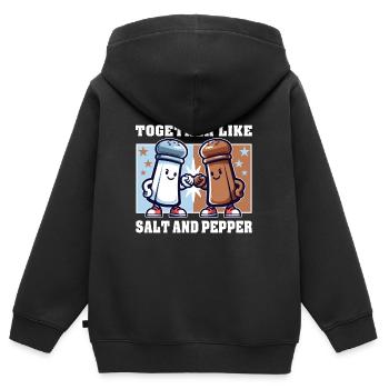 WIR PASSEN ZUSAMMEN WIE SALZ UND PFEFFER - Kinder Premium Organic Zip Hoodie - Schwarz - Hinten - AI Model Kid Male (0cm)