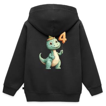 4ème anniversaire Dino - Sweat Premium à capuche zippé enfant bio - noir - Dos - AI Model Kid Male (0cm)