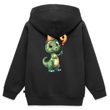 9e anniversaire Dino - Sweat Premium à capuche zippé enfant bio - noir - Dos - AI Model Kid Male (0cm)