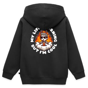 MA VIE BRÛLE MAIS JE SUIS COOL - Sweat Premium à capuche zippé enfant bio - noir - Dos - AI Model Kid Male (0cm)