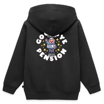 RETIRED: GOODBYE TENSION HELLO PENSION - Kids Premium Organic Zip-up Hoodie - black - Back - AI Model Kid Male (0cm)