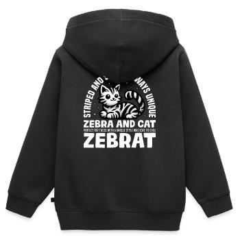 GESTREIFT UND SCHLANK IMMER EINZIGARTIG - ZEBRA UND CAT - Kinder Premium Organic Zip Hoodie - Schwarz - Hinten - AI Model Kid Male (0cm)