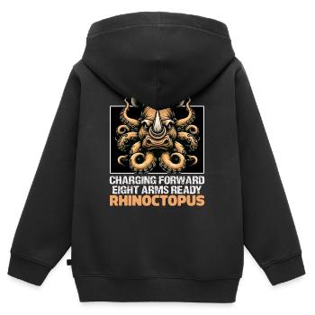 CHARGING FORWARD EIGHT ARMS READY RHINO & OCTOPUS - Kids Premium Organic Zip-up Hoodie - black - Back - AI Model Kid Male (0cm)