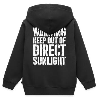 Avertissement Garder à l’abri de la lumière directe du soleil Chemise drôle - Sweat Premium à capuche zippé enfant bio - noir - Dos - AI Model Kid Male (0cm)