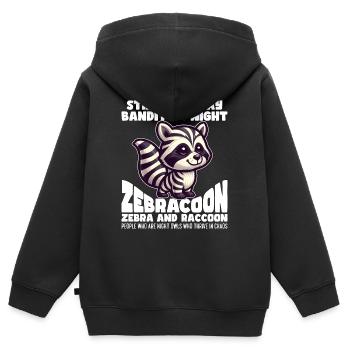 STREIFEN BEI TAG, BANDIT BEI NACHT - ZEBRA UND WASCHBÄR - Kinder Premium Organic Zip Hoodie - Schwarz - Hinten - AI Model Kid Male (0cm)