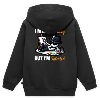 ICH BIN VIELLEICHT FAUL, ABER ICH BIN TALENTIERT - Kinder Premium Organic Zip Hoodie - Schwarz - Hinten - AI Model Kid Male (0cm)