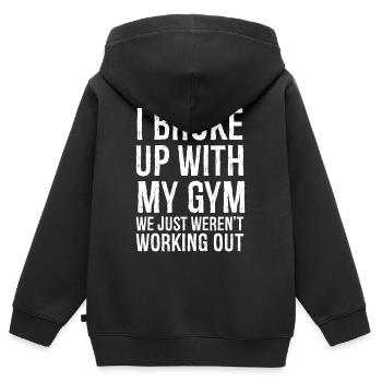 Ich habe mich von meinem Fitnessstudio getrennt, wir haben einfach nicht trainiert - Kinder Premium Organic Zip Hoodie - Schwarz - Hinten - AI Model Kid Male (0cm)