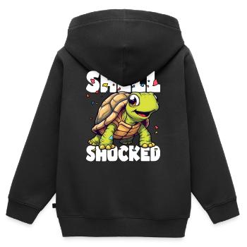 SHELL SCHOCKIERT UND LIEBT ES - Kinder Premium Organic Zip Hoodie - Schwarz - Hinten - AI Model Kid Male (0cm)
