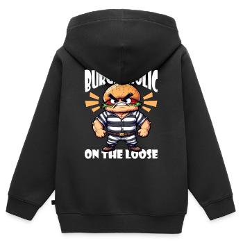 BURGERHOLIC EN LIBERTÉ - Sweat Premium à capuche zippé enfant bio - noir - Dos - AI Model Kid Male (0cm)