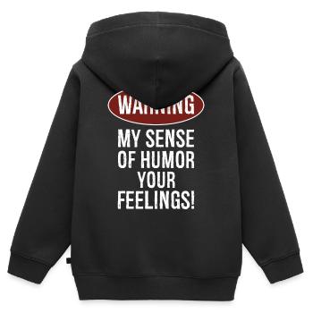 Avertissement : mon sens de l’humour pourrait vous blesser - Sweat Premium à capuche zippé enfant bio - noir - Dos - AI Model Kid Male (0cm)