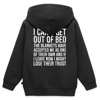 Je n’arrive pas à sortir du lit - Sweat Premium à capuche zippé enfant bio - noir - Dos - AI Model Kid Male (0cm)