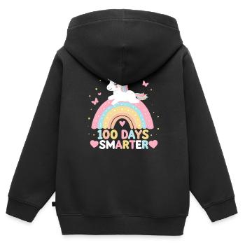 100 Tage schlauere Regenbogen Einhorn Mädchen - Kinder Premium Organic Zip Hoodie - Schwarz - Hinten - AI Model Kid Male (0cm)