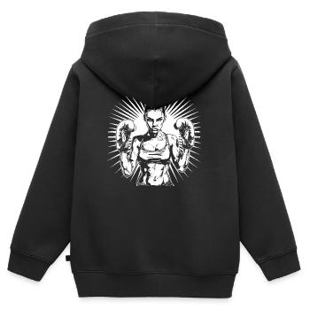 Boxeur féminin - Sweat Premium à capuche zippé enfant bio - noir - Dos - AI Model Kid Male (0cm)