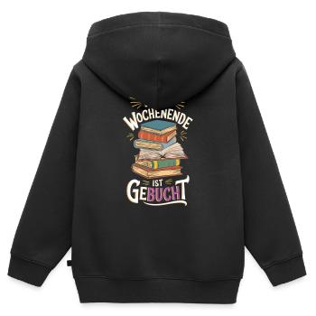 Mein Wochenende ist geBUCHt - Kinder Premium Organic Zip Hoodie - Schwarz - Hinten - AI Model Kid Male (0cm)