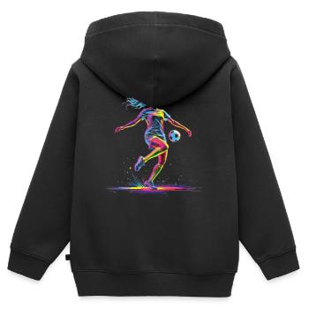 Fußball Fußballerin, bunt, Fussballspielerin Frau - Kinder Premium Organic Zip Hoodie - Schwarz - Hinten - AI Model Kid Male (0cm)