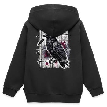 Raven on Barbed Wire - Gothic Dark Art - Kids Premium Organic Zip-up Hoodie - black - Back - AI Model Kid Male (0cm)