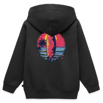 Surfbrett Synthwave - Kinder Premium Organic Zip Hoodie - Schwarz - Hinten - AI Model Kid Male (0cm)