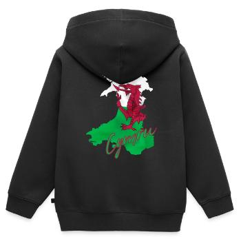Flagge von Wales, walisischer Stolz - Kinder Premium Organic Zip Hoodie - Schwarz - Hinten - AI Model Kid Male (0cm)