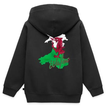 Flagge von Wales, walisischer Stolz - Kinder Premium Organic Zip Hoodie - Schwarz - Hinten - AI Model Kid Male (0cm)