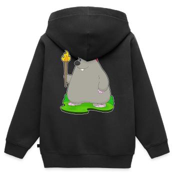 Maulwurf Fackel - Kinder Premium Organic Zip Hoodie - Schwarz - Hinten - AI Model Kid Male (0cm)
