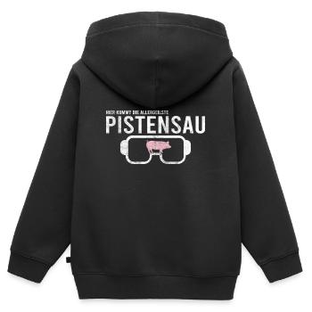 Pistensau Skifahrer Fun Shirt - Kinder Premium Organic Zip Hoodie - Schwarz - Hinten - AI Model Kid Male (0cm)