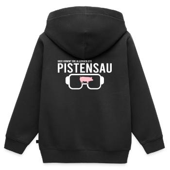 Pistensau Skifahrer Fun - Kinder Premium Organic Zip Hoodie - Schwarz - Hinten - AI Model Kid Male (0cm)