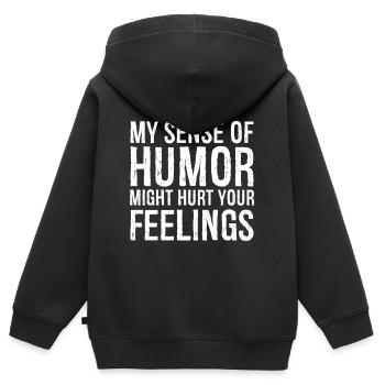 Mon sens de l’humour pourrait vous blesser - Sweat Premium à capuche zippé enfant bio - noir - Dos - AI Model Kid Male (0cm)