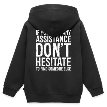 Wenn Sie Hilfe benötigen, zögern Sie nicht, - Kinder Premium Organic Zip Hoodie - Schwarz - Hinten - AI Model Kid Male (0cm)