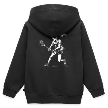 Weiblicher Lacrosse Spieler - Kinder Premium Organic Zip Hoodie - Schwarz - Hinten - AI Model Kid Male (0cm)