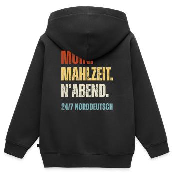 Norddeutsch Moin Mahlzeit N'Abend Lustiger Spruch - Kinder Premium Organic Zip Hoodie - Schwarz - Hinten - AI Model Kid Male (0cm)