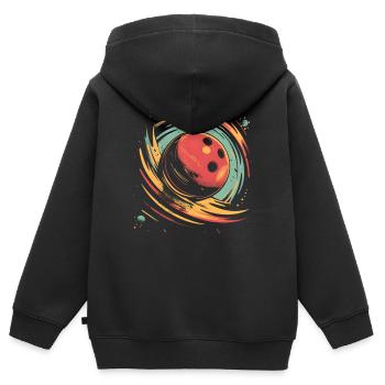 Boule de bowling rétro - Sweat Premium à capuche zippé enfant bio - noir - Dos - AI Model Kid Male (0cm)