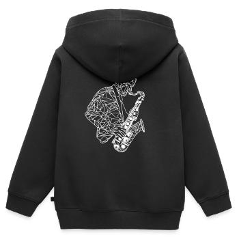 Saxophonist Zeichnung - Kinder Premium Organic Zip Hoodie - Schwarz - Hinten - AI Model Kid Male (0cm)