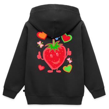 Erdbeere Erdbeer Kinder Kind Sommerzeit - Kinder Premium Organic Zip Hoodie - Schwarz - Hinten - AI Model Kid Male (0cm)